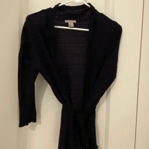 Navy H&M sweater with black ribbon tie